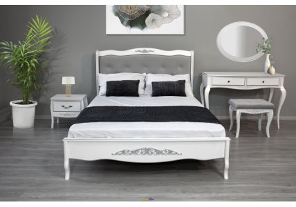 Ліжко Олександрія 1600 х 2000 білий/патина срібло (тканина срібло)